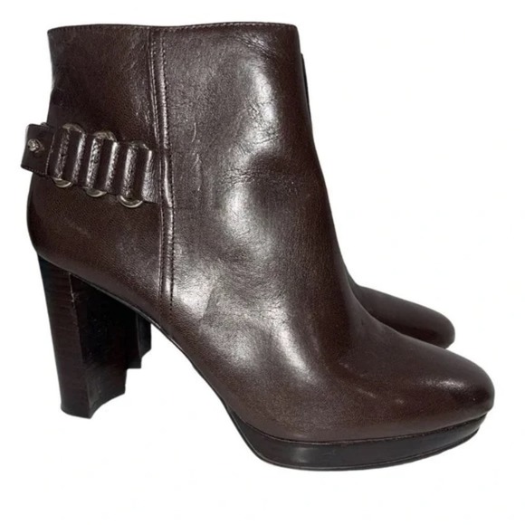 NINE WEST Women’s Brown Leather Ankle Block Heeled Boots Booties Sz 8M - Picture 3 of 7